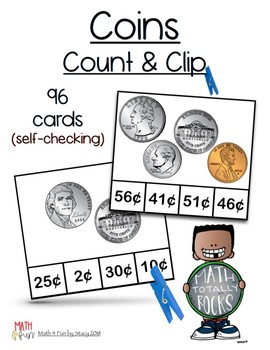 Preview of Self-Checking - COIN Value and Counting Change Clip Cards