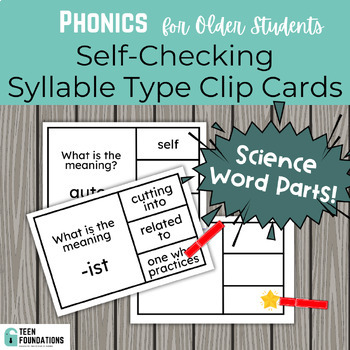 Preview of Self-Checking Clip Cards | Science Affixes/ Roots | Phonics for Older Students