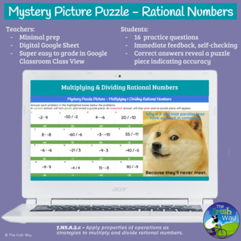 Preview of Self-Checking Digital Mystery Picture Puzzle - Math - Rational Numbers ( x & / )