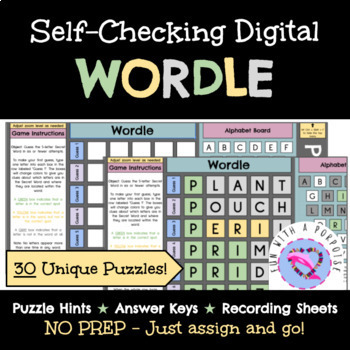 Preview of Self-Checking Digital WORDLE | Includes Answer Key & Companion Worksheets