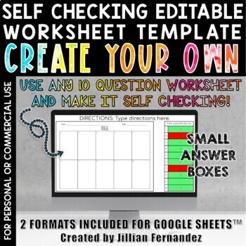 Preview of Self Checking Editable Worksheet Template 10 Questions
