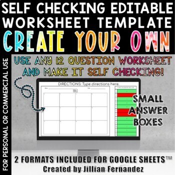 Preview of Self Checking Editable Worksheet Template 12 Questions