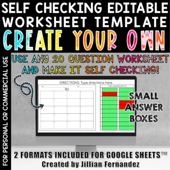 Preview of Self Checking Editable Worksheet Template 20 Questions