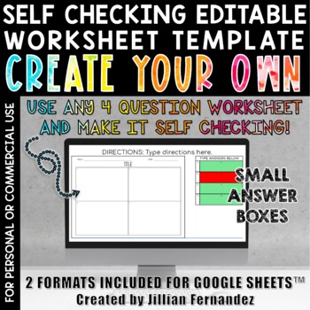 Preview of Self Checking Editable Worksheet Template 4 Questions