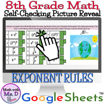 Preview of Self Checking Exponent Rules DIGITAL PICTURE REVEAL + PRINTABLE WORKSHEET