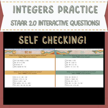 Preview of Self Checking Integers Practice with Interactive STAAR 2.0 Questions!