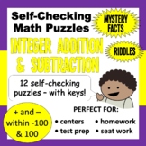 Self-Checking Math Puzzles - Adding and Subtracting Integers