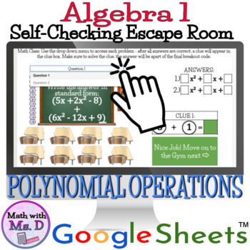 Preview of Self Checking Polynomial Operations Digital Escape Room 