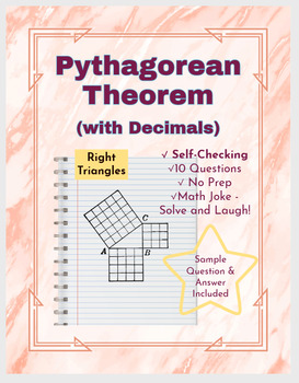 Preview of Self-Checking Practice - Pythagorean Theorem & Right Triangles (with decimals)