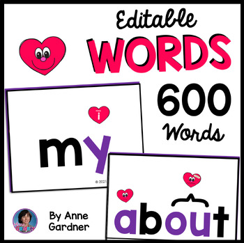 Preview of 400 Kindergarten, 1st & 2nd Grade Heart Word Cards & Game: Editable PowerPoint