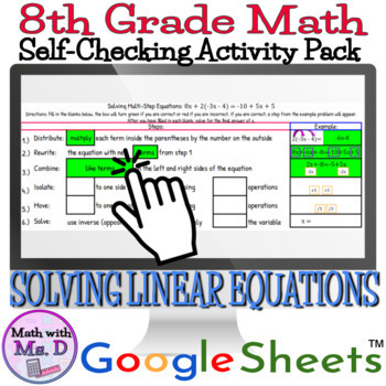 Preview of Self Checking Solving Multi Step Equations DIGITAL ACTIVITY