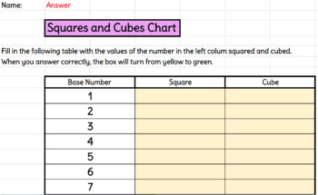 Preview of Self-Checking Squares and Cubes Chart