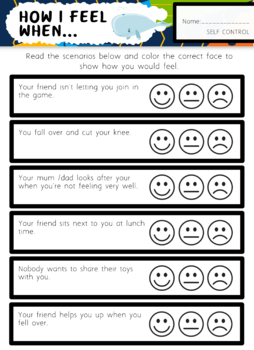 Preview of Self Control - 'How I Feel When' Activity Sheet