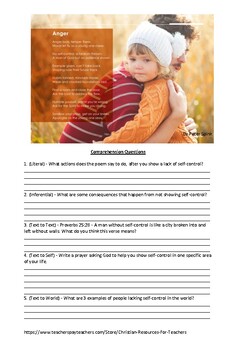 Preview of Self-Control - Poetry Reading Comprehension Worksheet