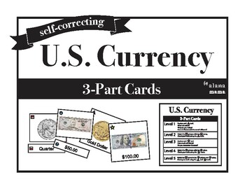 Preview of Self-Correcting  |  Montessori 3-Part Cards  |  U.S. Currency