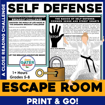 Preview of Self Defense Escape Room | Life Skills Close Reading Activity | Growth Mindset