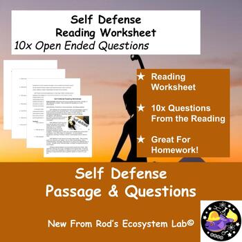 Preview of Self Defense Reading Worksheet **Editable**
