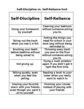 Preview of Self-Discipline vs. Self-Reliance Sort