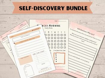 Preview of Self Discovery Bundle: Self-discipline workbook, Daily Planner,  Miracle Morning
