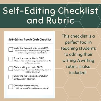 Preview of Self-Editing Checklist and Writing Rubric