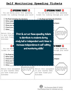 Preview of Self Editing and Monitoring  Speeding Ticket - Handout Note