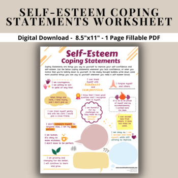 Self-Esteem Coping Statements Worksheet-CBT Positive Self-Talk ...