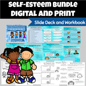 Preview of Self-Esteem Group BUNDLE: Slide Deck and Workbook Self-Talk, Body Image, Etc.