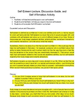 Preview of Self-Esteem Lesson/Lecture, Discussion Guide, and Self-Affirmation Activity