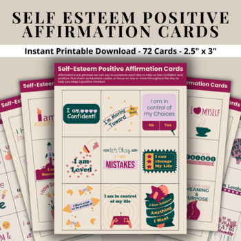 Preview of Self-Esteem Positive Affirmations Cards - Positive Self Talk - Self-Confidence