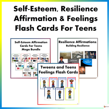 Preview of Self-Esteem, Resilience, & Feelings Flash Cards For Teens Mega Bundle