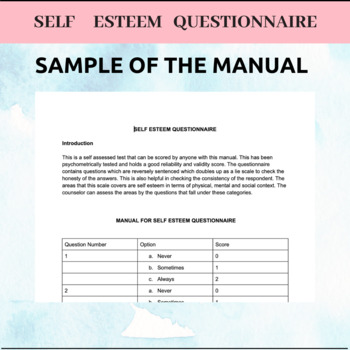 Preview of Self Esteem Scale  - Middle & High School Assessment