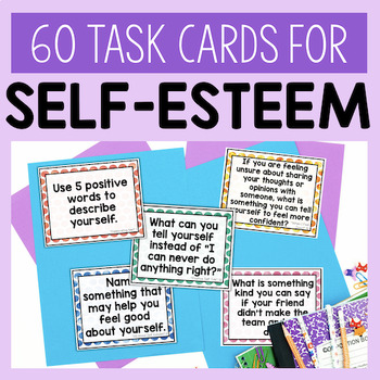 Preview of Self Esteem Task Cards For Building Confidence And Coping With Low Self Esteem