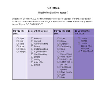 Preview of Self-Esteem Worksheet