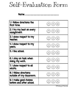 Self- Evaluation Form by Pretty and Precise with Miss White | TpT