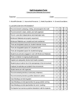Preview of Self Evaluation Form - Primary and Lower Elementary Montessori Environment