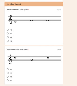 Preview of Choir sub plan/quiz - SELF GRADING - Treble Clef letter names