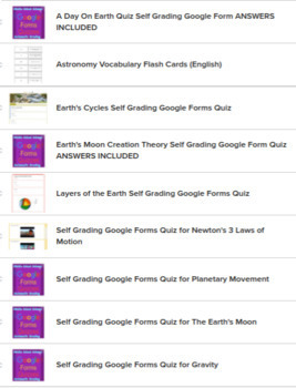 Preview of 9 - Self Grading Google Forms Astronomy Quizzes with ANSWERS INCLUDED