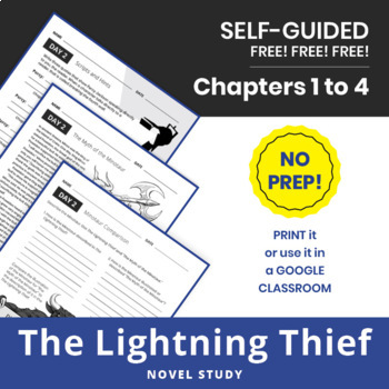 Preview of Self-Guided Novel Study for The Lightning Thief - Chapters 1 to 4 - FREE