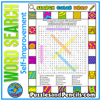 Preview of Self-Improvement Word Search Puzzle with Coloring | Search, Color, Doodle