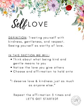 Self Love Section of the Self Workbook by Live Well Worksheets | TPT