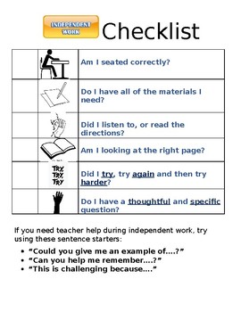 Preview of Self-Monitoring Checklists for Independent Classwork & Homework