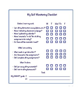 Preview of Self-Monitoring Homework Checklist