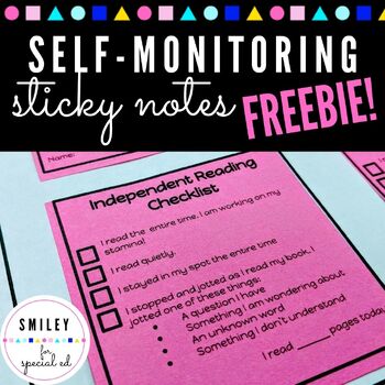 Preview of Self-Monitoring Sticky Note Freebie