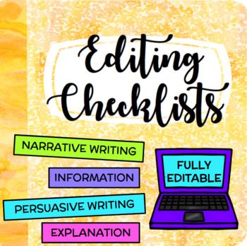Preview of Self & Peer Editing Checklists (Narrative, Persuasive, Explanation, Information)