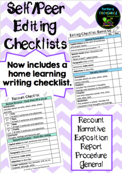 Preview of Self/Peer Editing Checklists *Now Includes Home Learning Writing Checklists