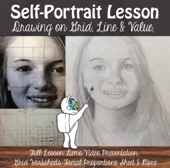 Preview of Self-Portrait Lesson, Drawing Unit & Video Demos for Middle or High School Art