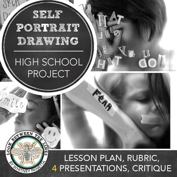 Preview of High School Art Drawing: Self-Portrait Drawings with a Social & Political Focus