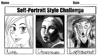 Preview of Self-Portrait Step by Step Lesson with bonus Self-Portrait Style Challenge!