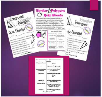 Preview of Self Quiz Sheet Triangle Bundle for High School and Adult Ed. Students