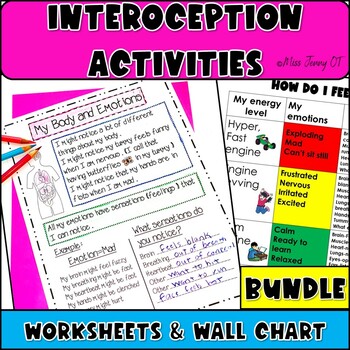 Preview of Self Regulation Interoception Activities Workbook and Classroom Chart SEL BUNDLE